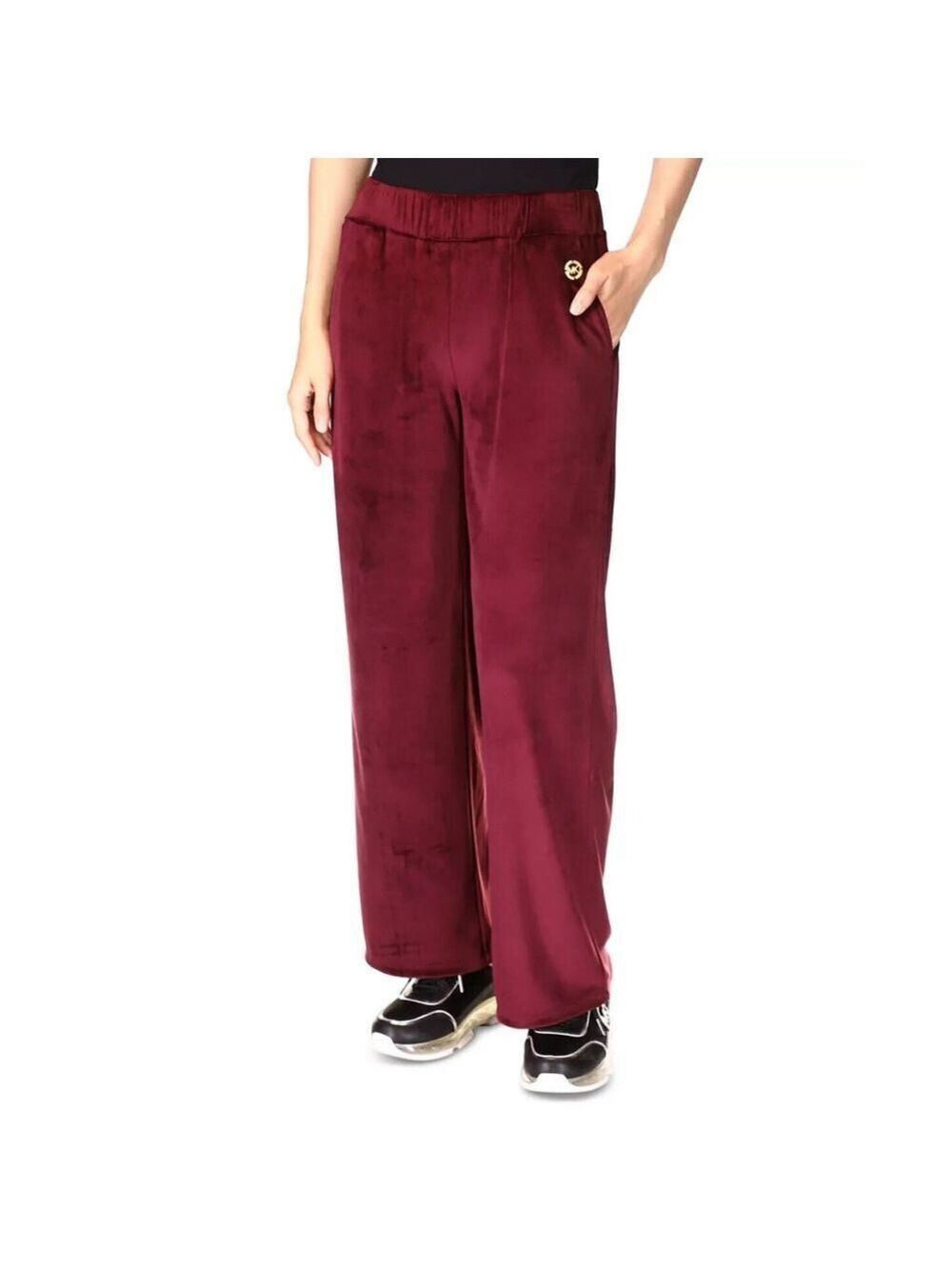 MICHAEL KORS Stretch Velour Straight-Leg Pants in Dark Ruby Size L